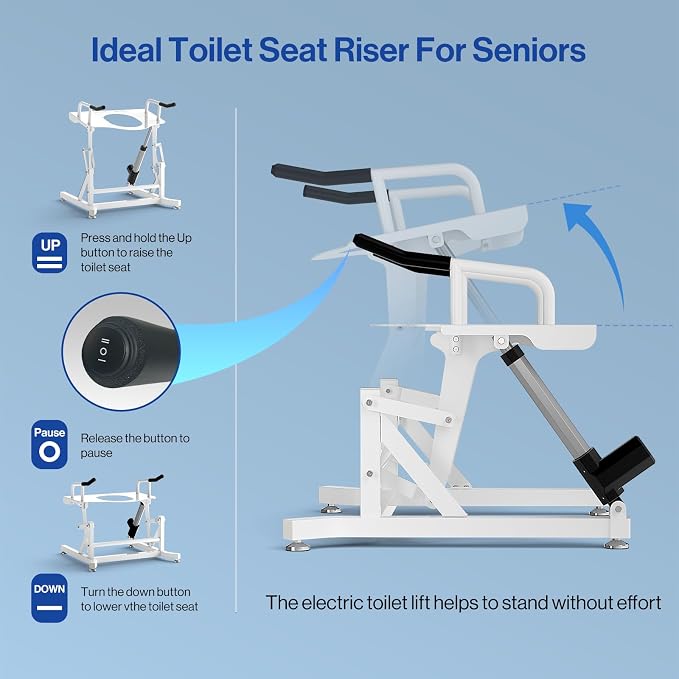 POCHAR Electric Toilet Lift Seat, Powered Toilet Lift Seat Riser for Senior | Electric Toilet Seat Lift with Handles, Electric Toilet Assist Sit to Stand Lift Height Adjustable - Support to 330lbs