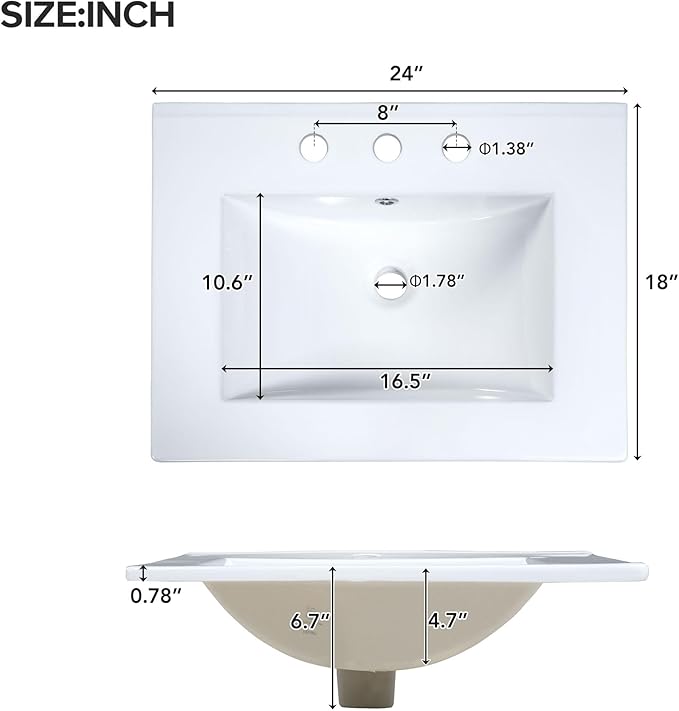 24" Bathroom Vanity with Sink, Modern Bathroom Vanity 24 Inch with Sink, 24 Bathroom Sink Vanity with Flip Drawer, Cabinet and Door Shelves, 24" Vanity with Sink for Bathroom (White)