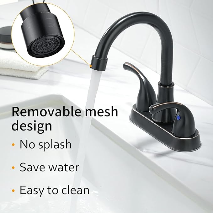 Oil Rubbed Bronze Bathroom Sink Faucet 4 Inch Faucet 2 Handle with Pop-up Drain Stopper and Supply Hoses(Set of 2)