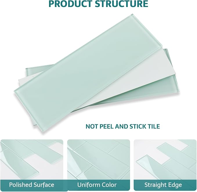 Glass Tiles for Backsplash, Glass Subway Tile 4x12 Inch for Kitchen Bathroom Shower Wall Ice Age (12 Pcs, 4 sq.ft)