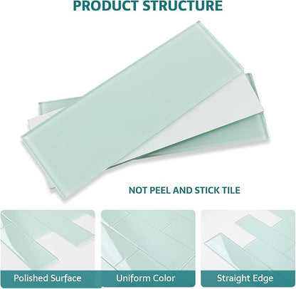 Glass Tiles for Backsplash, Glass Subway Tile 4x12 Inch for Kitchen Bathroom Shower Wall Ice Age (12 Pcs, 4 sq.ft)