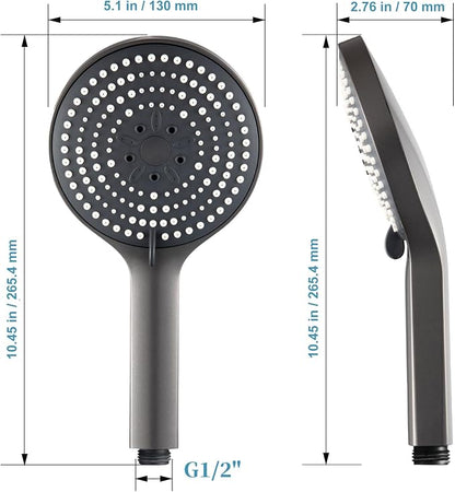 OFFO Handheld Shower Head, 6-Mode High Pressure Handheld Sprayer High Flow Large Powerful Boosting Handheld Showerhead for Low Water Pressure,Charcoal Grey