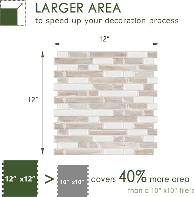 STICKGOO Thicker Peel and Stick Backsplash Tile for Kitchen and Bathroom | 10 Sheets of 12”×12” - 3D Vinyl Self Adhesive Wall Tiles Stick on Backsplash for Kitchen & Bathroom(Eurasian Mocha Stone)