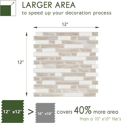 STICKGOO Thicker Peel and Stick Backsplash Tile for Kitchen and Bathroom | 10 Sheets of 12”×12” - 3D Vinyl Self Adhesive Wall Tiles Stick on Backsplash for Kitchen & Bathroom(Eurasian Mocha Stone)