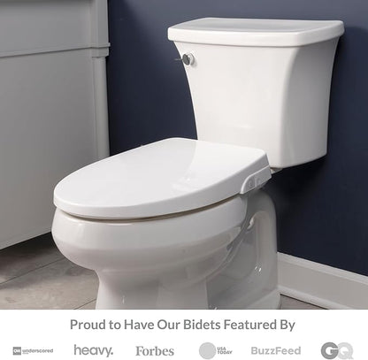 Bio Bidet Slim Zero Non Electric Bidet Toilet Seat Elongated, Low Profile Seat with Slow Close Lid, Battery Powered Night Light, Dual Nozzles, White
