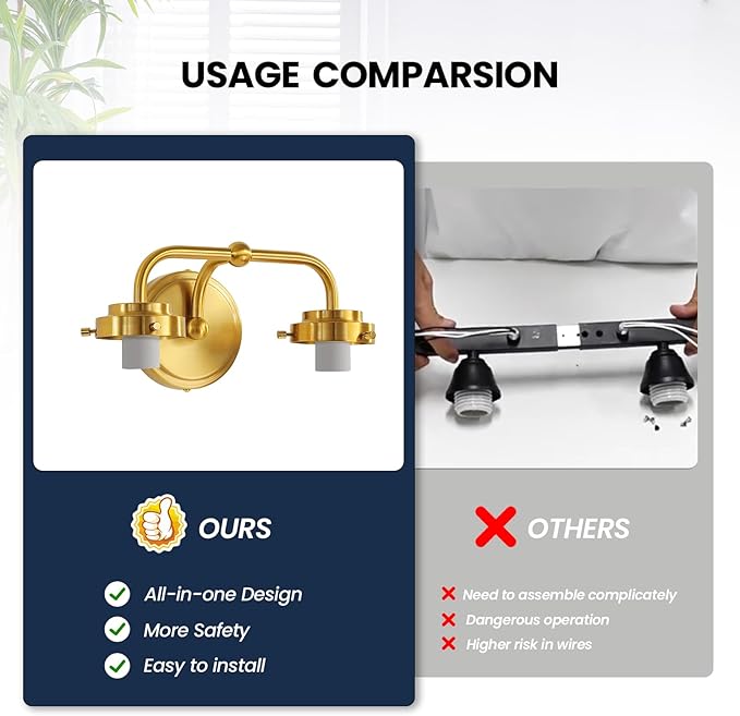Bathroom Vanity Light Fixtures: 2-Lights Gold Bathroom Lighting Fixtures Over Mirror, Mid-Century Modern Wall Sconces with Frosted Milky Glass for Kitchen Bedroom Hallway
