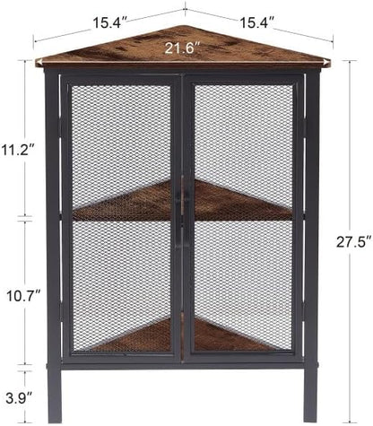 VECELO Corner Cabinet/Table, 3-Tier Display Shelves with Protection Door, Metal Frame Storage Shelf Organizer for Small Space, Living Room, Kitchen, Bathroom