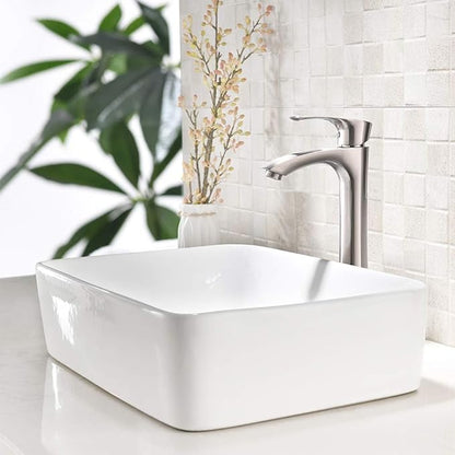 19 Inch White Vessel Sink with Faucet and Drain Combo,19x15 Bathroom Sink Rectangular Above Counter Porcelain Ceramic Bathroom White Toilet Sink Hand Wash Vessel Vanity Sink Art Basin
