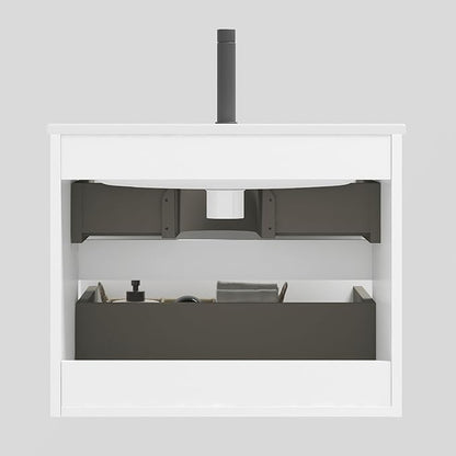 24" Bathroom Vanity with Sink, Modern Floating Vanity with Double Soft Closing Drawers, Large Storage for Small Space, Glossy White, Fully Assembled - Iris Collection