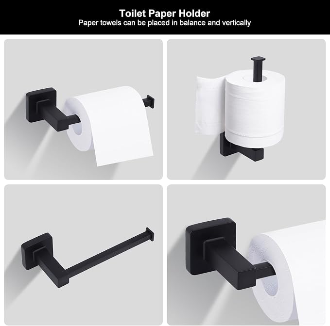 5 Piece Bathroom Hardware Accessories Set Matte Black,24 Inch Towel Bar Set,Towel Rack Set,Bathroom Towel Holder Set