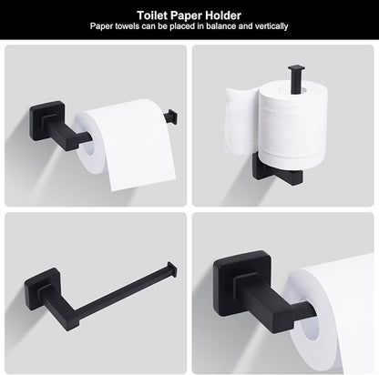 5 Piece Bathroom Hardware Accessories Set Matte Black,24 Inch Towel Bar Set,Towel Rack Set,Bathroom Towel Holder Set
