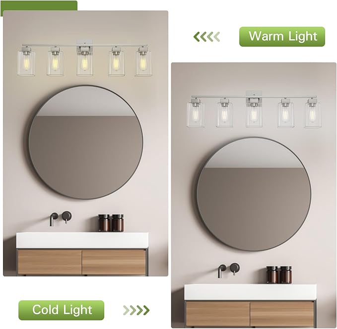 Espird 5 Light Bathroom Vanity Light - Brush Nickel Bathroom Light Fixtures Square Design & UL Certification, 31 Inch Long Light Fixtures Over Mirror for Bedroom & Restroom