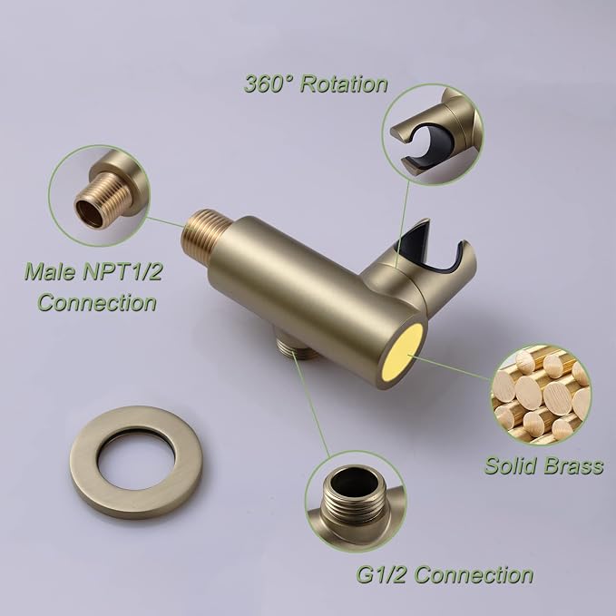 Brushed Gold Shower Head 2 in 1 Function High Pressure 7 inch Hand Held Shower Head Dual Modes High Flow Shower Wand with 59 inch Hose and Shower Bracket