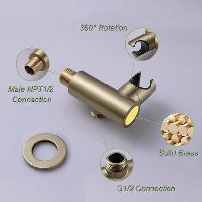 Brushed Gold Shower Head 2 in 1 Function High Pressure 7 inch Hand Held Shower Head Dual Modes High Flow Shower Wand with 59 inch Hose and Shower Bracket