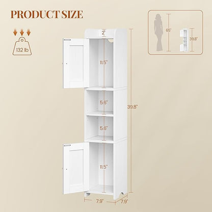 Slim Bathroom Storage Cabinet, Narrow Cabinet with 2 Doors, Small Bathroom Organizers and Storage, Laundry Room Organization for Small Space, Kitchen, Living Room, White 022413X