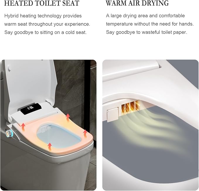 Bidet Square Toilet Seat for Rectangle Toilets, Rectangular Electric Heated Bidet Toilet Seat with Wireless Remote, Adjustable Warm Water and Air Dryer, Oscillating Wash