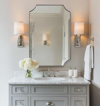 24x36 Inch Chrome Mirror, Scalloped Bathroom Mirror, Polished Chrome Framed Mirror in Anti-Rust Stainless Steel Metal Thin Frame Deep 1’’, Unique Scalloped Edge Design