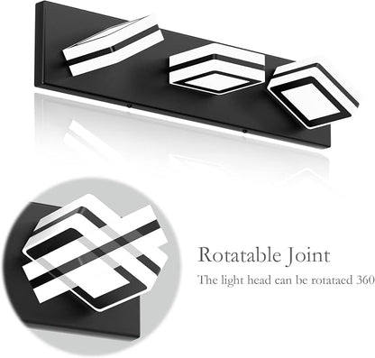 Ralbay Matte Black Vanity Light Fixtures 3 Lights Up and Down LED Modern Bathroom Vanity Lights Over Mirror Acrylic Black Bath Wall Lighting