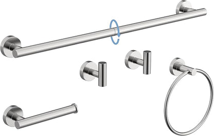 Brushed Nickel Bathroom Accessories Set SUS304 Stainless Steel 5 Pieces | Evolvegoods Bathroom Hardware Set, 26 Inch Bath Towel Bar Set, 2 Towel Hooks, Toilet Paper Holder, Towel Racks for Bathroom