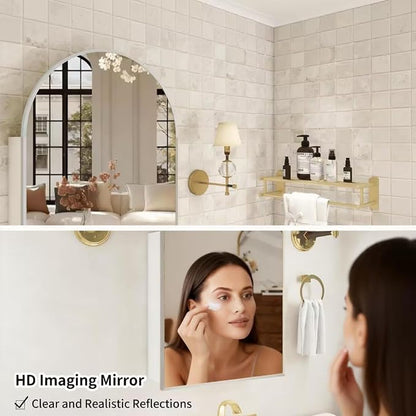 24x36 Inch Arch Bathroom Mirror Medicine,Cabinet,Brushed Silver Wall Mounted Bathroom Mirror with Storage,Adjustable Glass Shelves,Surface Mount Only,Mirrored Medicine Cabinets for Bathroom