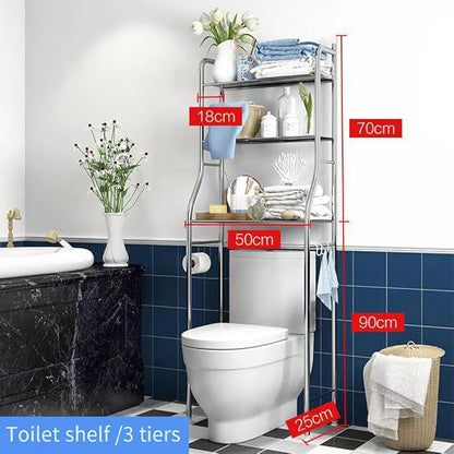 2-Tier Over The Toilet Storage, Over Toilet Bathroom Organizer, Freestanding Metal Bathroom Shelves, Over The Toilet Organizer with Hooks and Paper Holder, Space-Saving, Stainless Steel