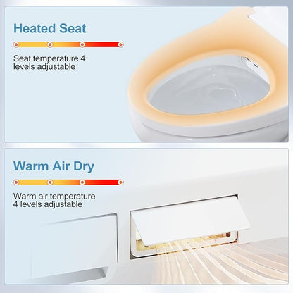 Bidet Toilet Seat Elongated, Electric, Warm Water with Air Dryer, Heated Seat, Front and Rear Wash, LED Nightlight, Wireless Remote, White, Y101