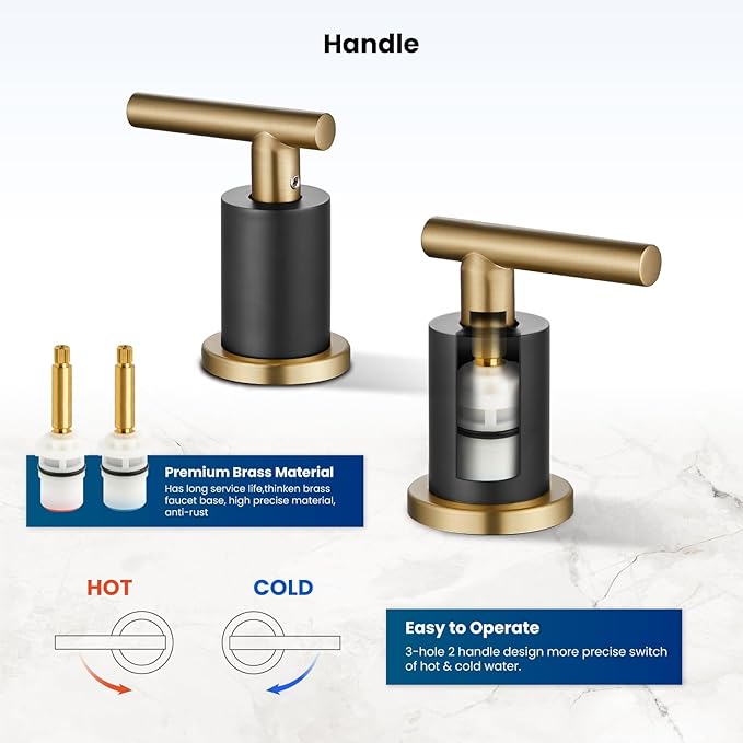 gotonovo 3 Hole 2 Handles Lavatory Basin Bathroom Sink Faucet with Pop Up Drain with Hot and Cold Mixer Valves 8 Inch Widespread Bathroom Faucet Black and Gold