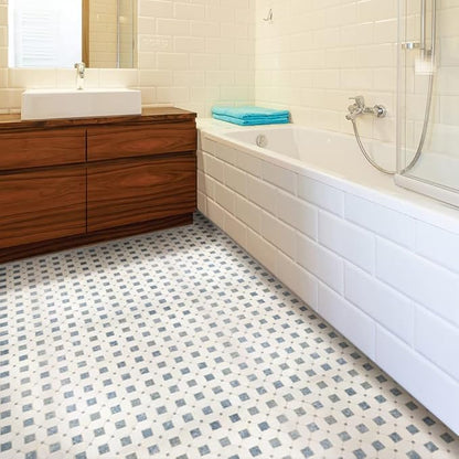 MSI Azula Hatchwork 12 in. x 12 in. Geometric Squares Polished Marble Mesh-Mounted Mosaic Wall Tile for Bathroom, Floor Tile and Kitchen Backsplash, White, Blue