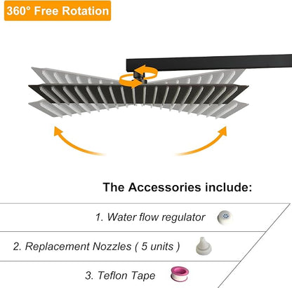 16 In Rain Shower Head High Pressure Rainfall Shower Head Bronze | Square Rain Bathroom Showerhead, High Flow, Large Stainless Steel, Ceiling Mounted, Wall Mounted, Waterfall Full Body