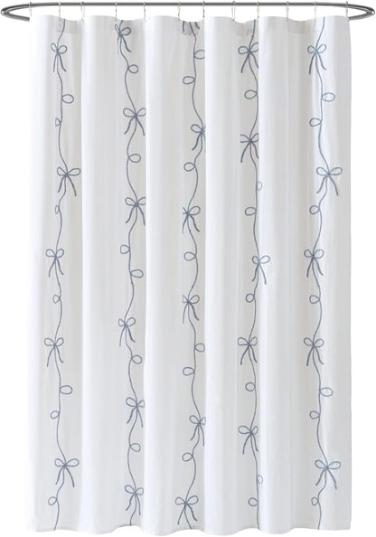 Peri Home 100% Cotton Fabric Shower Curtain for Bathroom, 72 x 72 inches, Blue Sasha Bows