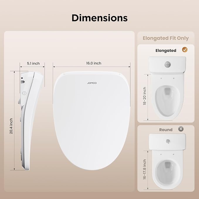 JOMOO Smart Bidet Toilet Seat Elongated, Electric Bidet with Heated Seat, Warm Air Dryer, Self-Cleaning Stainless Steel Nozzle, Remote Control, Night Light, Easy Installation