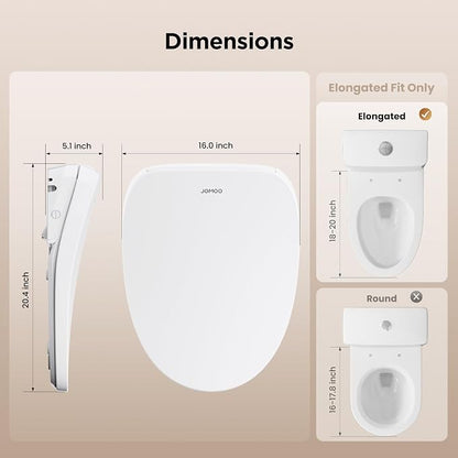 JOMOO Smart Bidet Toilet Seat Elongated, Electric Bidet with Heated Seat, Warm Air Dryer, Self-Cleaning Stainless Steel Nozzle, Remote Control, Night Light, Easy Installation