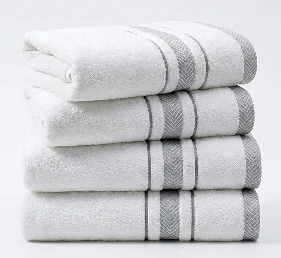 Hand Towels Set for Bathroom – Luxury 4-Piece Cotton Hand Towels, Soft Absorbent & Quick Dry, 600 GSM Bath Towels for Bathroom, Hotel Spa Quality (White/Grey, 4-Hand Towel Set)