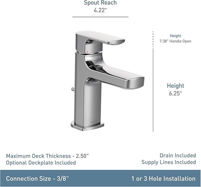 Moen Rizon Chrome One-Handle Modern Bathroom Faucet with Drain Assembly, 6900
