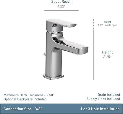 Moen Rizon Chrome One-Handle Modern Bathroom Faucet with Drain Assembly, 6900