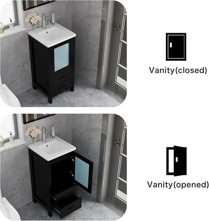 wonline 16 Inch Modern Bathroom Vanity with Sink, Single Bathroom Cabinet Vanity for Small Space, Freestanding Storage Drawered Cabinet with Faucet & Pop Up Drain, Black
