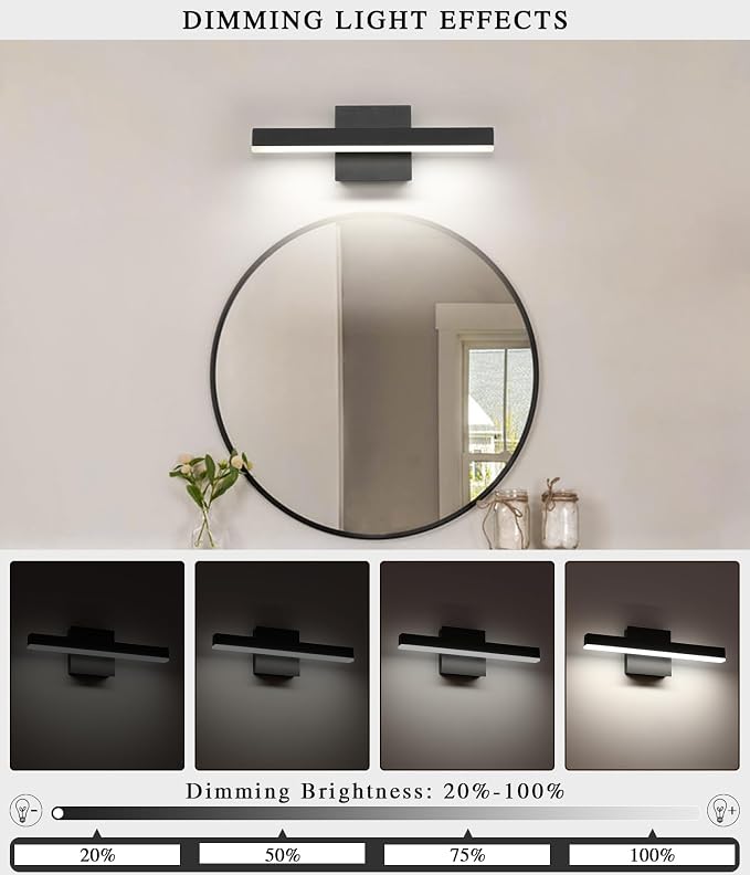 Joossnwell Black Bathroom Vanity Light Fixtures, LED Bathroom Lighting Bar | ETL Certificated, Dimmable 5CCT, Modern Vanity Lighting, Bath Lights Fixture Over Mirror 15.75 Inch 12W