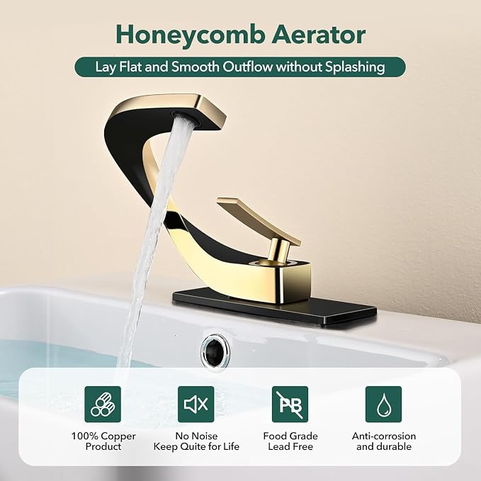 Single Hole Bathroom Sink Faucets,Brass Vainty Faucet Gold Black | Lead-Free, Single Handle Faucet for Sink, Vanity, RV, Lavatory, Suitable for 1 or 3 Holes Faucet