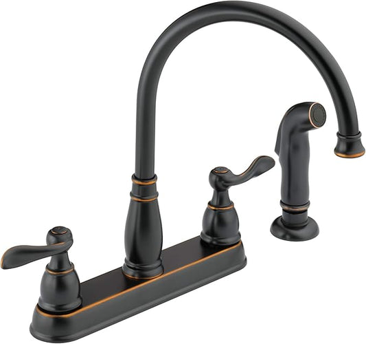 Delta Windemere Oil Rubbed Bronze Kitchen Faucet with Side Sprayer, Traditional 4 Hole Kitchen Sink Faucet, Two-Handle, Oil Rubbed Bronze 21996LF-OB