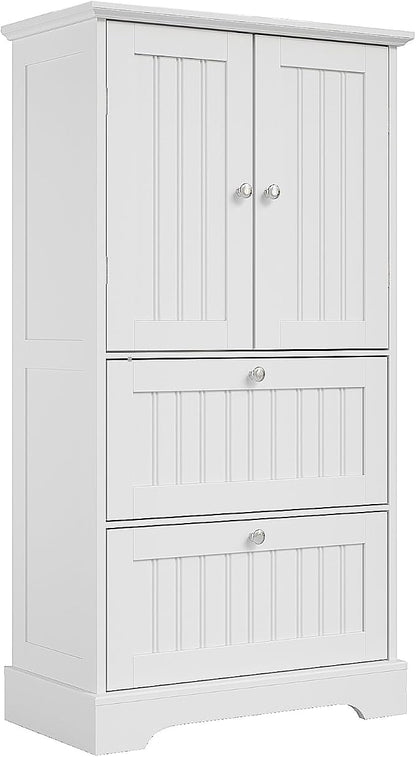 Treocho Bathroom Floor Cabinet with 2 Drawers and Adjustable Shelf | Bathroom Storage Cabinet, Freestanding Cupboard Pantry for Kitchen, Living Room, Dining Room, White