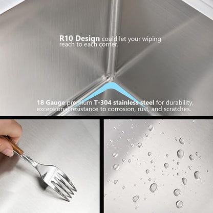 25x22 Drop In Laundry Sink, Deep Stainless Steel Utility Sink | 25"x22"x12" Drop in Laundry Room Sink 16 Gauge Stainless Steel Kitchen Sink with Cleaning Brush