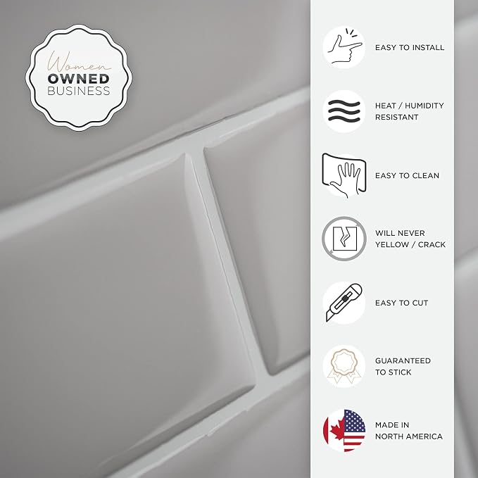 Smart Tiles Peel and Stick backsplash, Subway Pearl Gray, 10.95"x9.7" | Pack of 10 (6.3 sq ft), Glossy, Heat/Moisture Resistant, Low VOC, Kitchen/Bathroom, Renter Friendly, Made in Canada