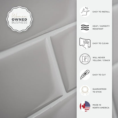 Smart Tiles Peel and Stick backsplash, Subway Pearl Gray, 10.95"x9.7" | Pack of 10 (6.3 sq ft), Glossy, Heat/Moisture Resistant, Low VOC, Kitchen/Bathroom, Renter Friendly, Made in Canada