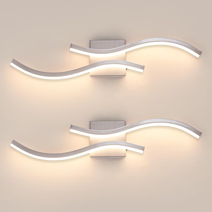 2 Pcaks Nickel Bathroom Vanity Light Fixture, 24in 5CCT Dimmable Modern Led Bathroom Light Fixtures Over Mirror, 26W LED Vanity Lighting Bar for Bathrooms (Brushed Nickel,2 Packs, 24inch)