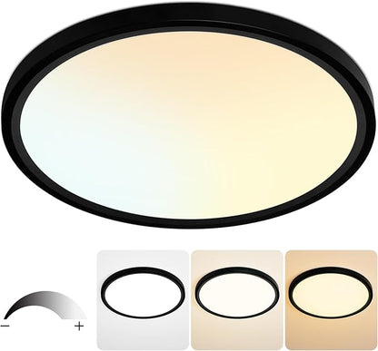 20 Inch Flush Mount Ceiling Light, 40W Dimmable LED Fixture 4000LM, 3000K/4500K/6000K Adjustable, Round Ceiling Lamp for Bedroom, Kitchen, Living Room, Dining Room, Bathroom, Black