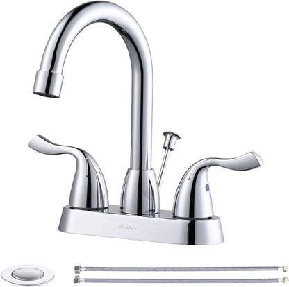 ARCORA 2 Handle Bathroom Faucet Chrome, 4 Inch Centerset Bathroom Faucet with Drain Assembly and Supply Hoses, Bathroom Faucet 3 Holes