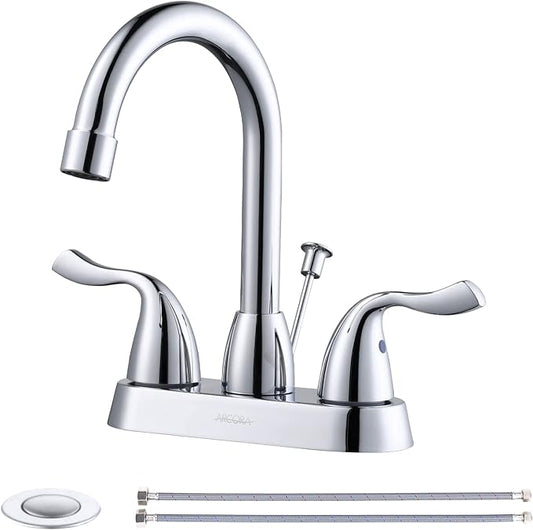 ARCORA 2 Handle Bathroom Faucet Chrome, 4 Inch Centerset Bathroom Faucet with Drain Assembly and Supply Hoses, Bathroom Faucet 3 Holes