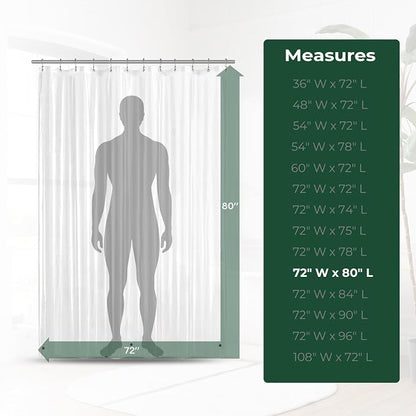 Clear Shower Curtain Liner with Side Suction Cups, Premium PEVA Plastic Shower Liner with 3 Magnets, Waterproof Bathroom Curtain, 72 x 80, Clear