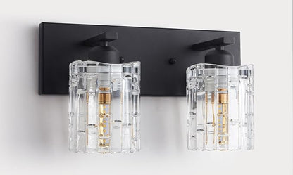 Matte Black Crystal Bathroom Vanity Light,2 Lights Modern Bathroom Wall Light,Over Mirror Light Fixtures for Living Room, Bedroom, Hallway