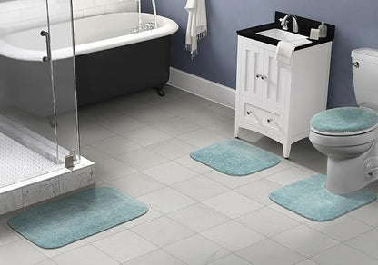 Garland Rug Traditional Nylon Washable Sea Foam 4 Piece Set - Lid, Contour, 2 Bath Rugs - Soft, Absorbent, and Stylish for Your Bathroom